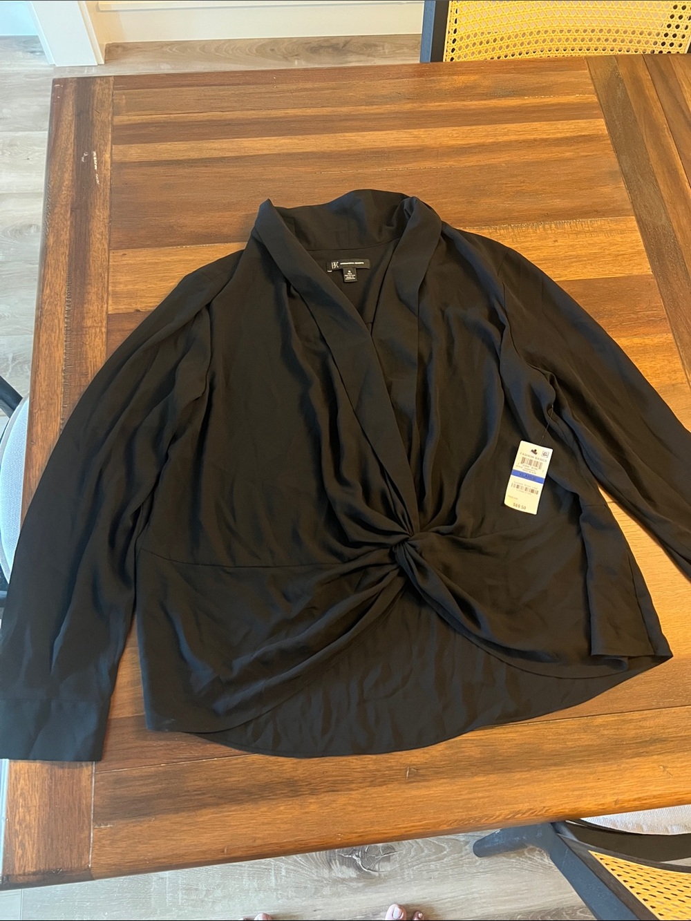 INC International Concepts Black Twist-Front Draped Blouse